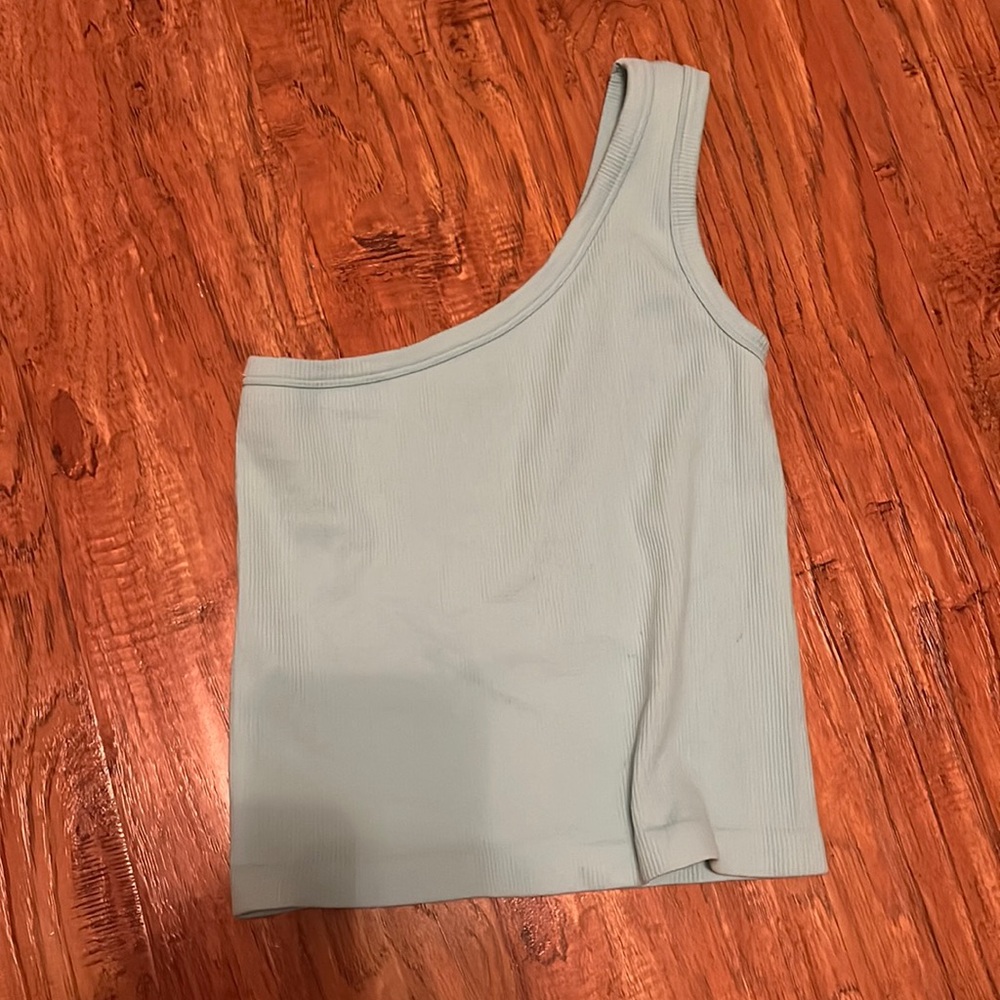 Teal ribbed one shoulder top